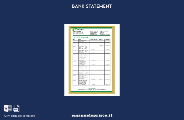 modello Excel di estratto conto bancario Crelan Belgio in stile verificato